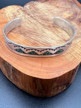 Native American Stamped Crushed Turquoise Cuff